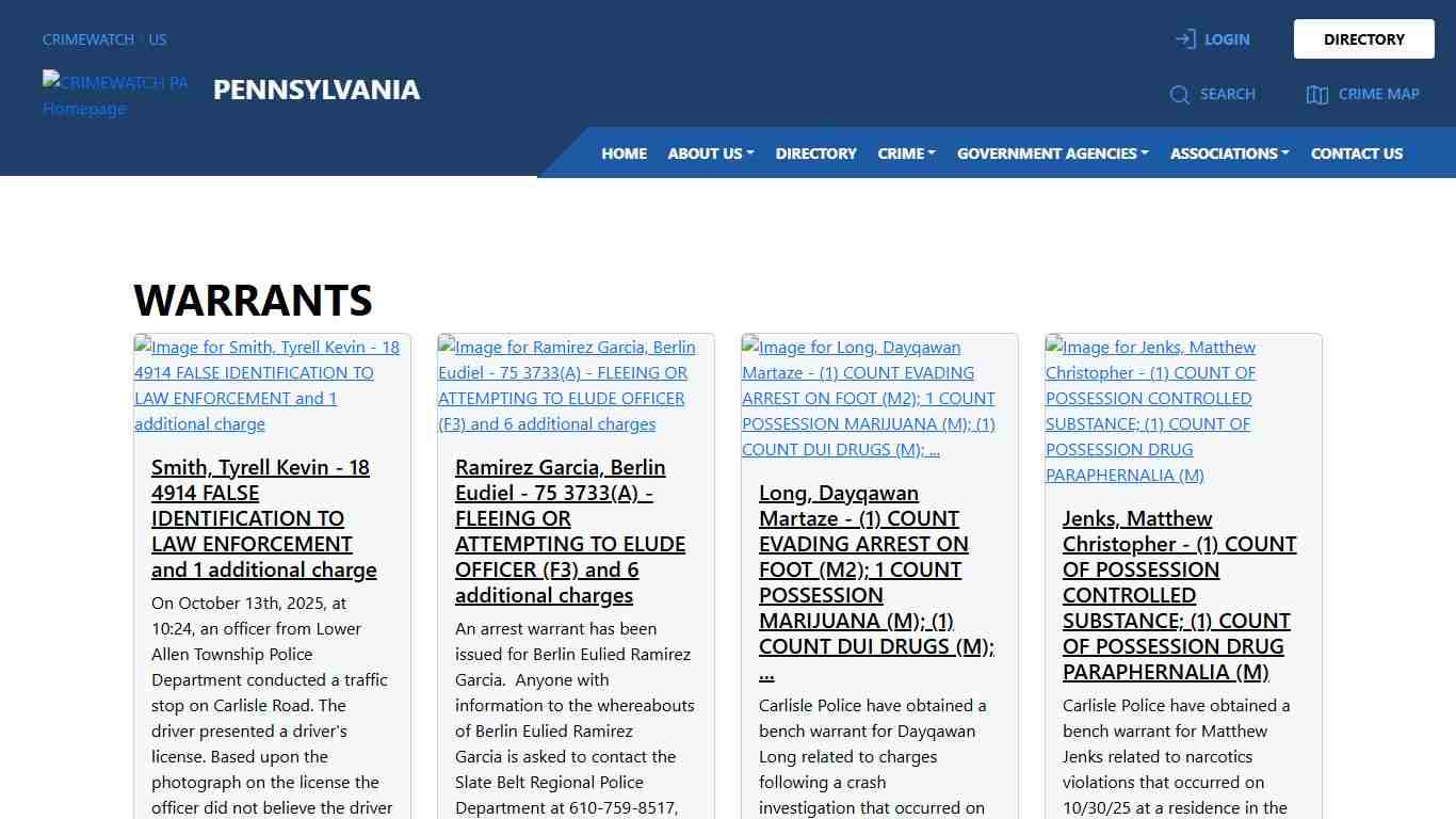 Pennsylvania Warrants CRIMEWATCH